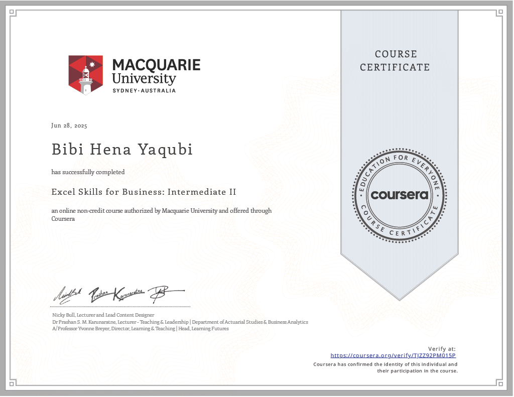 Excel Skills for Business Intermediate II